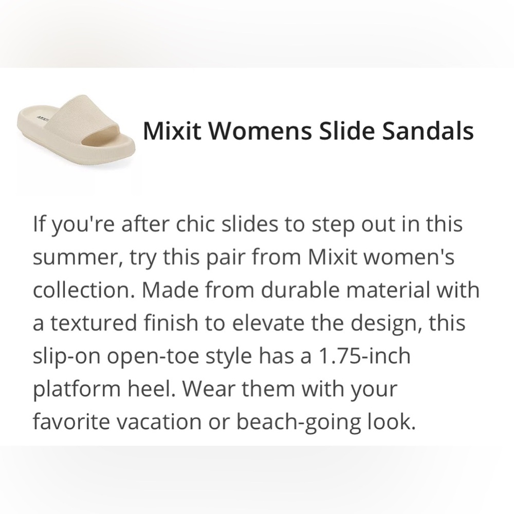 Slide Slip-on sandals. Mix-it Slider rubber Sandals are size 8 Crème colored.